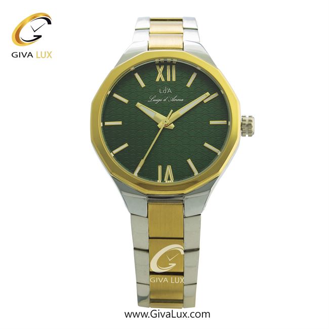 ساعت مچی اورجینال زنانه LdA | لوئیجی د آنا | Luigi d'Ana نقره ای-طلایی | طلایی-نقره ای| سبز یشمی تیره| کد رفرنس 2376